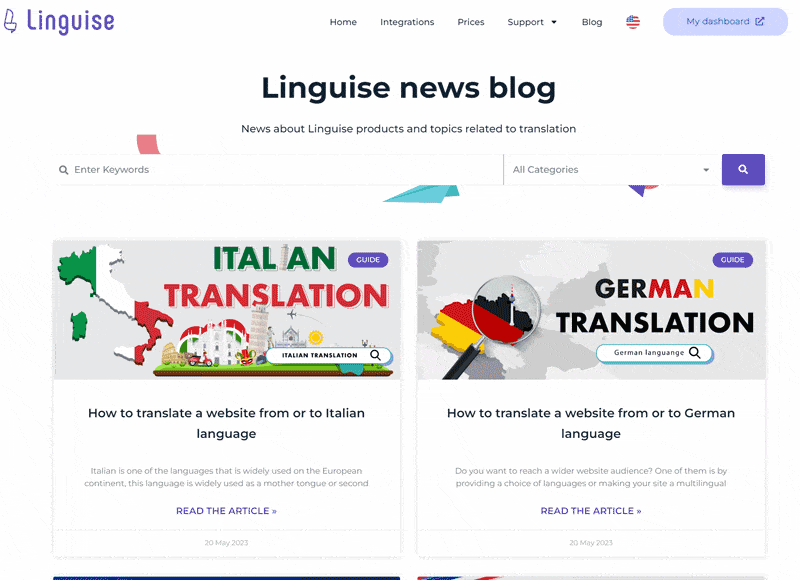 Website translation services, Italian and German translation.