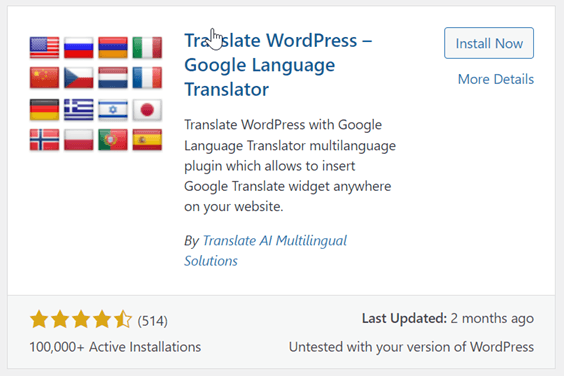 Translate WordPress plugin for Google translation