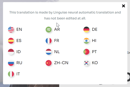 A screenshot of a TV menu with language options. The menu includes English, Spanish, French and more.