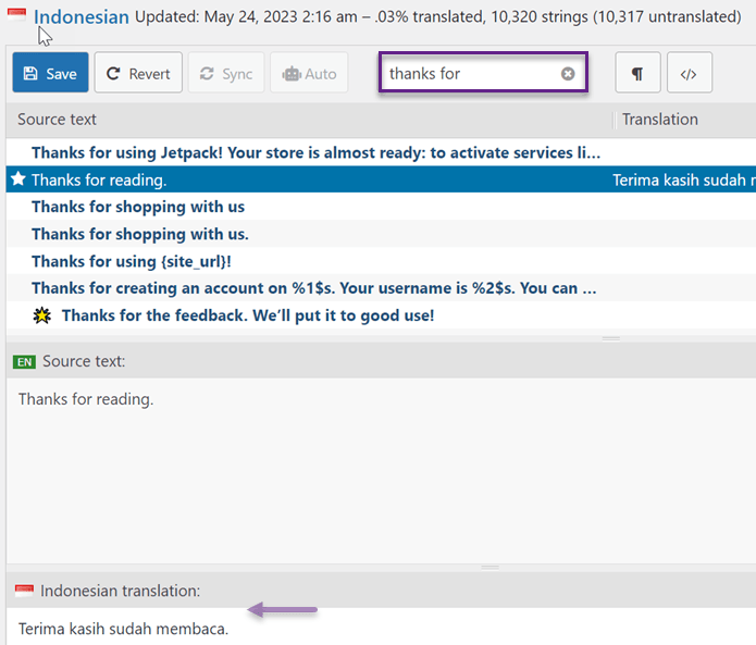 Screenshot of translation interface for shipping section