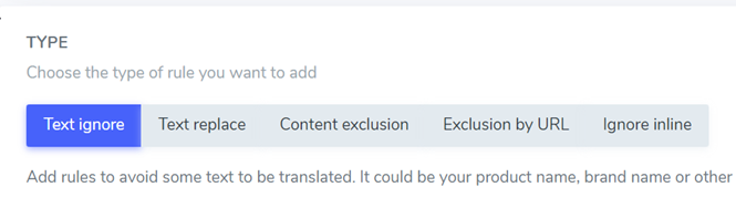 Translation rule types options