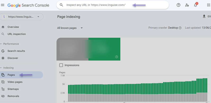 A screenshot of Google Search Console's performance tab