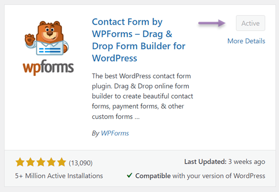 Logotipo e descrição do WPForms.