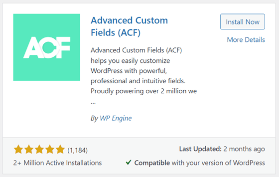 Advanced Custom Fields ACF plugin for WordPress