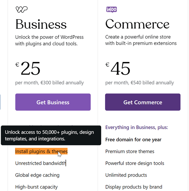 Wix pricing plans for business and commerce