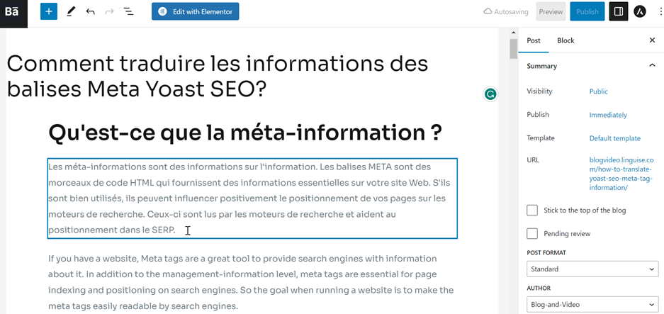 Learn to translate Meta Yoast SEO information