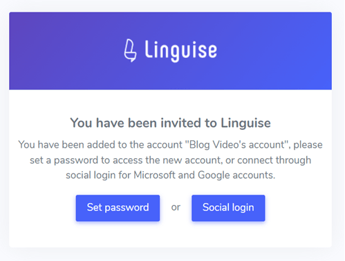 Invitation to create a Lingulize account