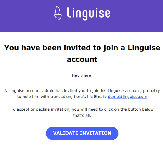Email notification for Linguisse account invitation