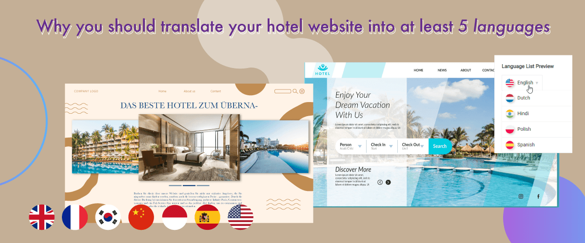 Infographic on benefits of multilingual hotel website. Improve customer experience with translations.