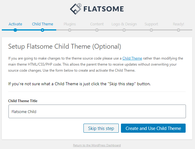 Configuração das definições do tema filho Flatsome