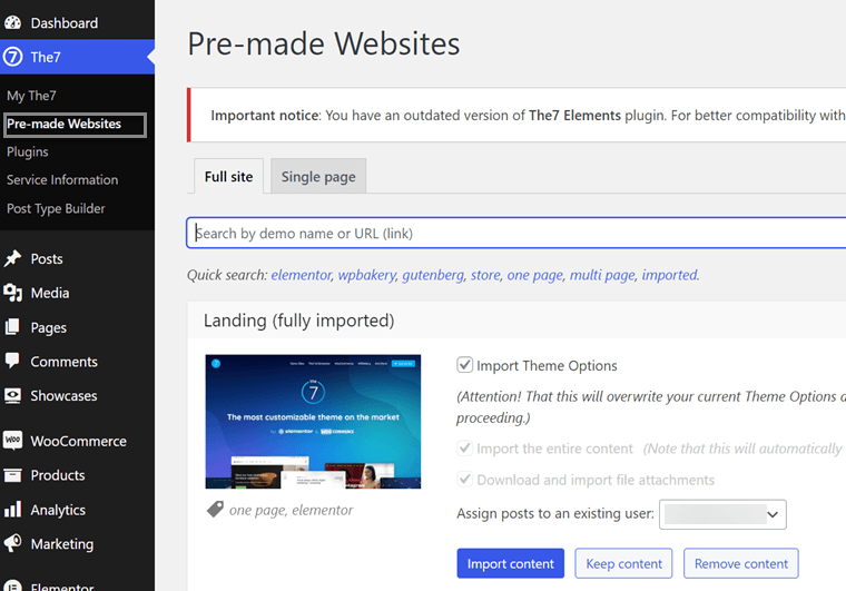 screenshot of pre-made websites, showing a sample image