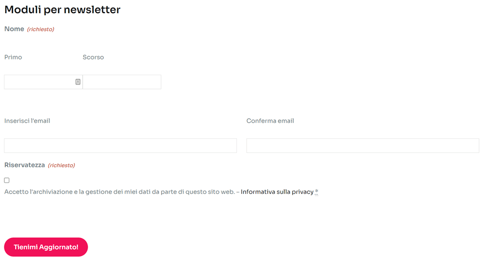 Formulário de inscrição de newsletter