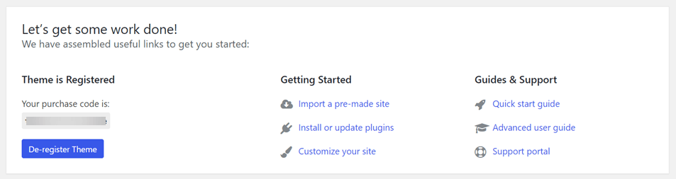 Website settings menu, navigation and configuration options