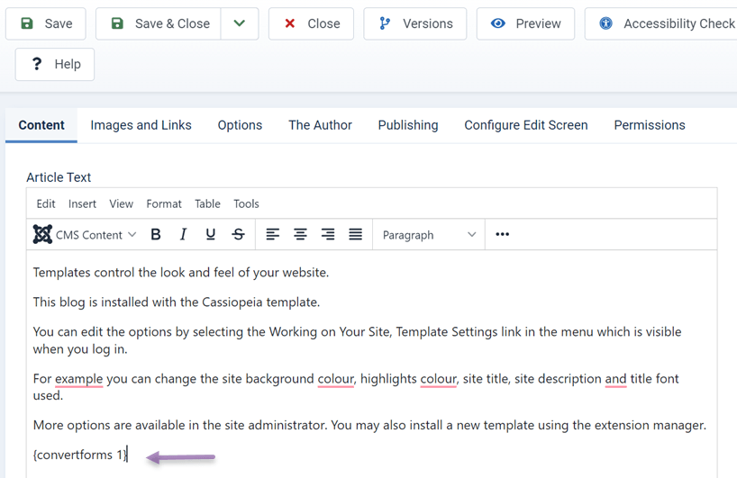 screenshot of Drupal options for paragraphs
