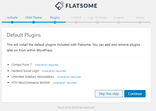 Configuração padrão de plugins para o site Flatsome