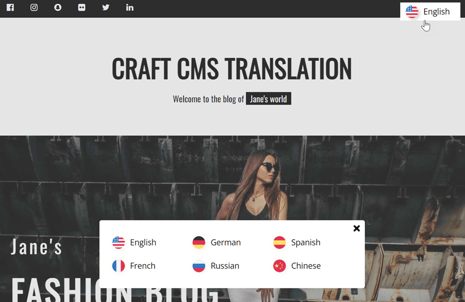A website showing multilingual translation options.