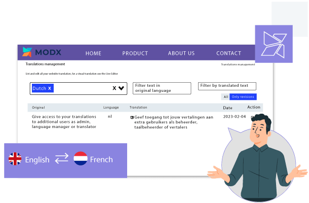 Screenshot of editable content by human translators