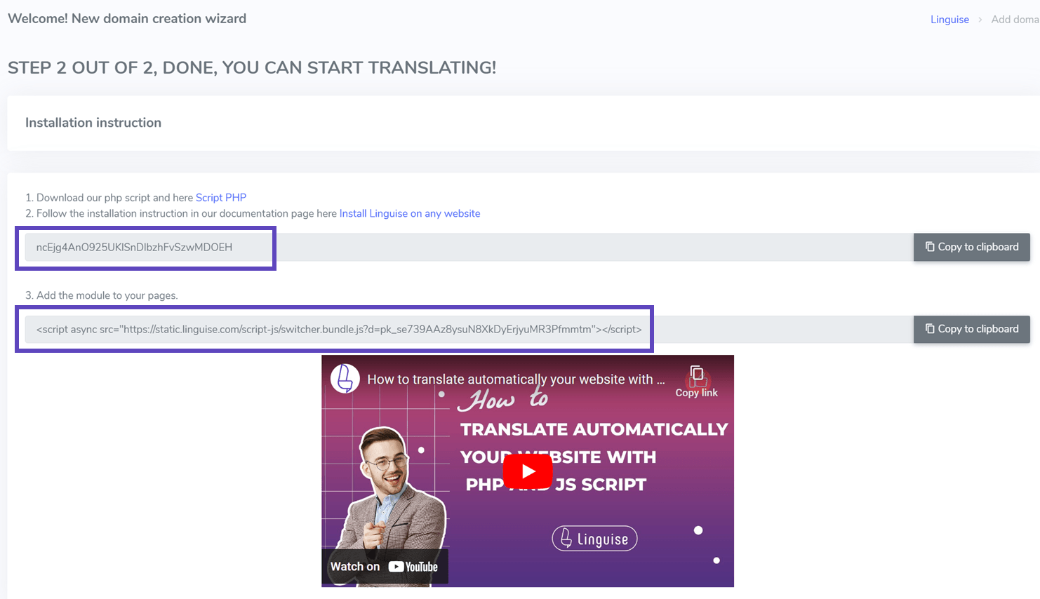A screenshot of a web page with a video on translating a website