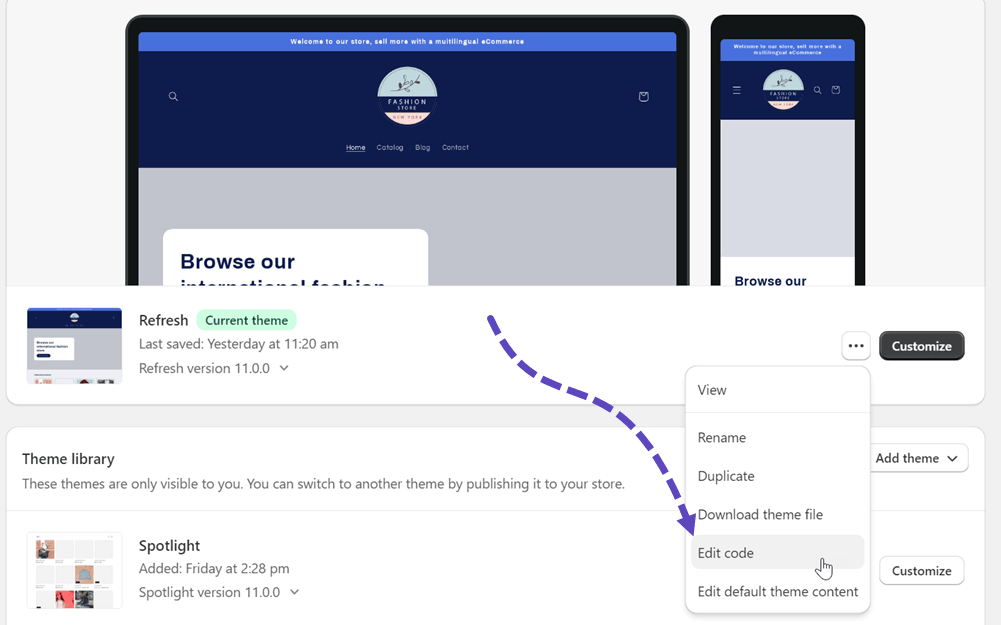 A screenshot showing a website's theme selection and customization options on a desktop and mobile device.