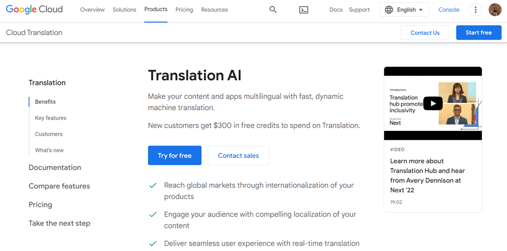 Screenshot of Translation AI interface. Translation AI software.