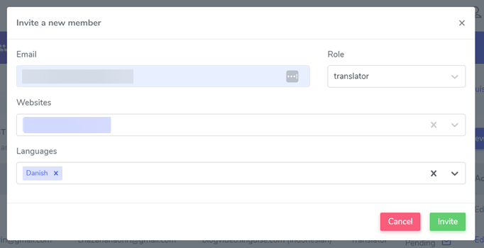 Screenshot of user account setup page