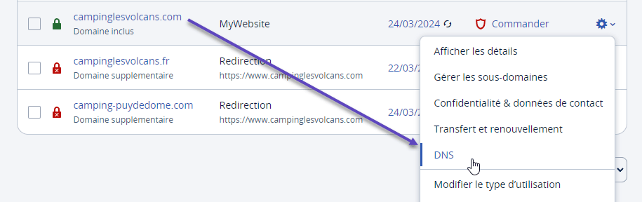 A screenshot of a list showing uptime domains with green and red status icons.