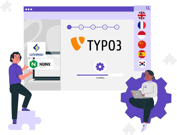 TYPO3 dashboard with security and analytics icons