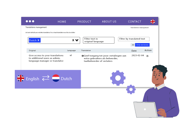 Man using laptop with settings on screen. English and Polish language options.