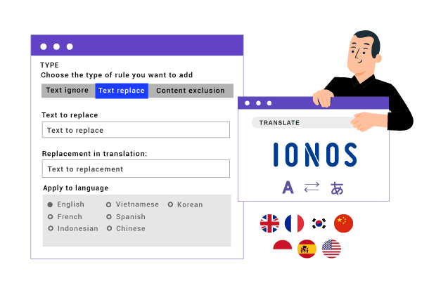 Man showing IONOS logo on a computer screen.