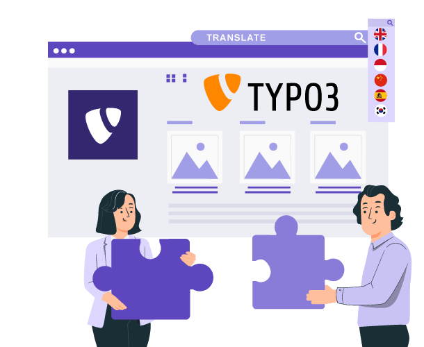 Two people working on a TYPO3 website puzzle