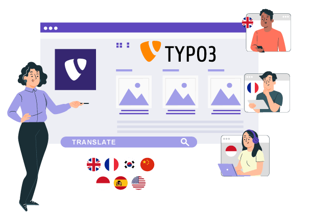 A diagram illustrating the structure and design elements of a TYPO3 website, including layout and content management.