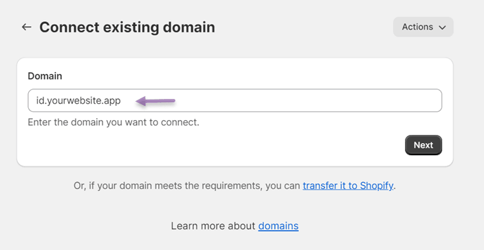 Connect domain to website, follow instructions
