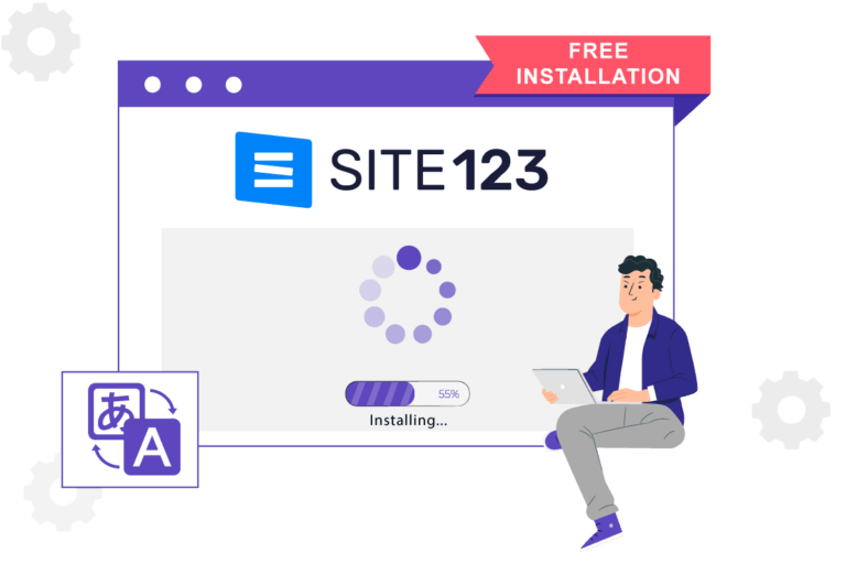 A man installing Site123 software on his laptop.