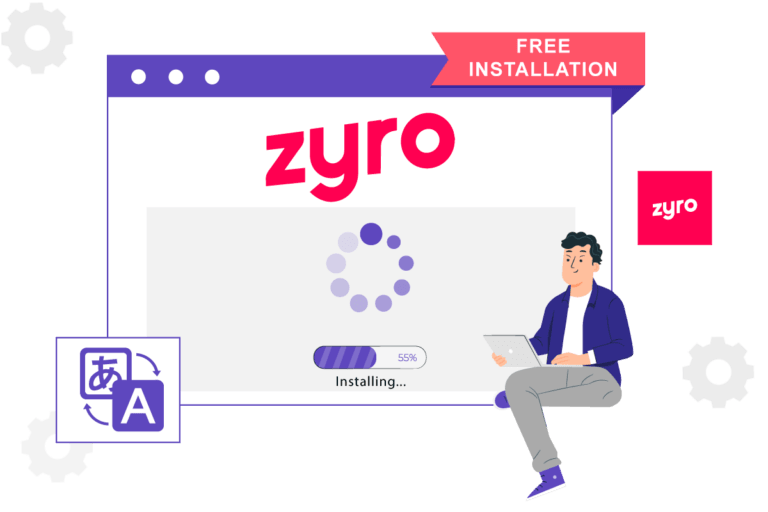 Zyro website builder interface with a man on laptop