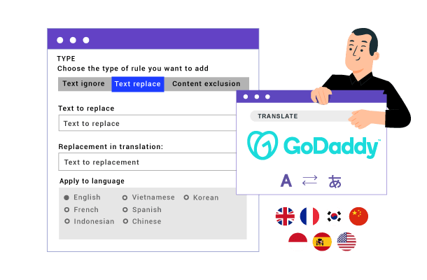 GoDaddy cPanel language setting option.