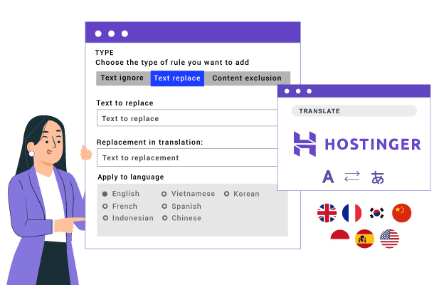 A screenshot of a web hosting control panel interface. The image shows a user accessing various hosting settings.