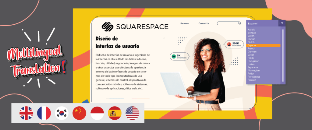 Plataforma de Tradução Multilíngue. Mulher trabalhando em um laptop.