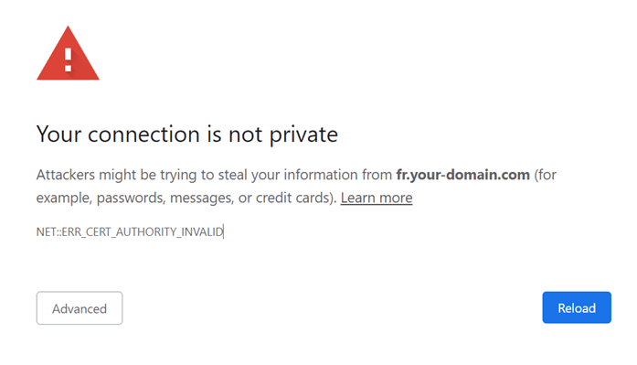 A warning screen indicating a non-private connection