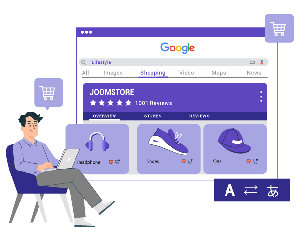 Man sitting with laptop looking at shoes on a website. Online shopping concept.