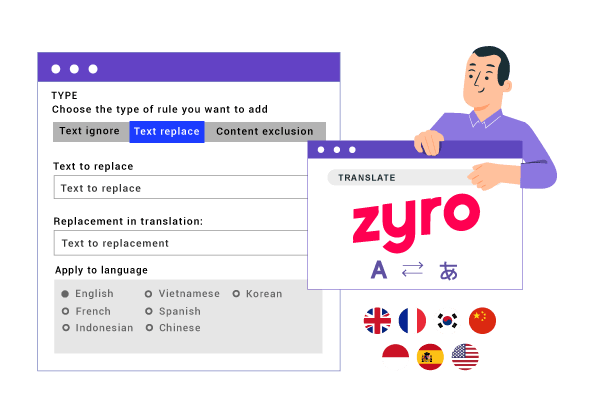 A screenshot showing language settings on Zyro website builder. Various language options are available.