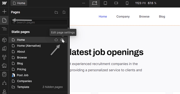 Últimas vagas de emprego em um site. Uma captura de tela das posições disponíveis.