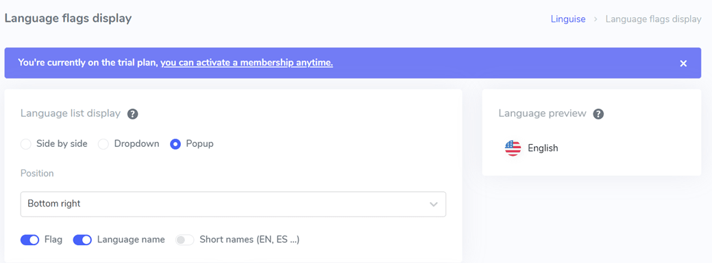 A screenshot of a language page builder interface. The image shows a dark themed UI.