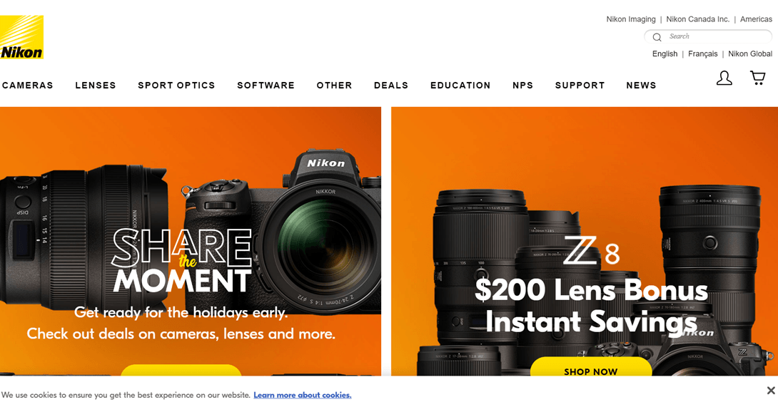 Photography homepage with camera and landscape images.