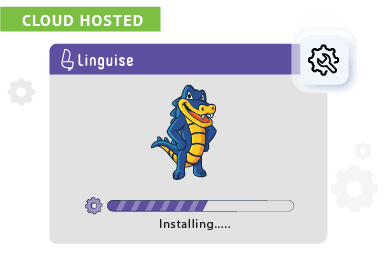 A cartoon blue dragon mascot with yellow stripes on a purple and gray installation screen.