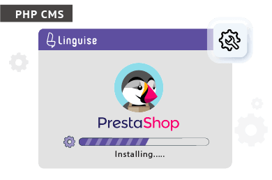 PrestaShop installation screen with progress bar