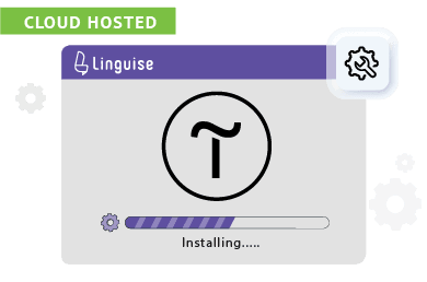 Linguise cloud hosted installation progress. A loading bar indicates the installation status.