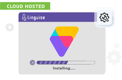 Linguise cloud hosted installation progress. A colorful triangle logo and a loading bar.