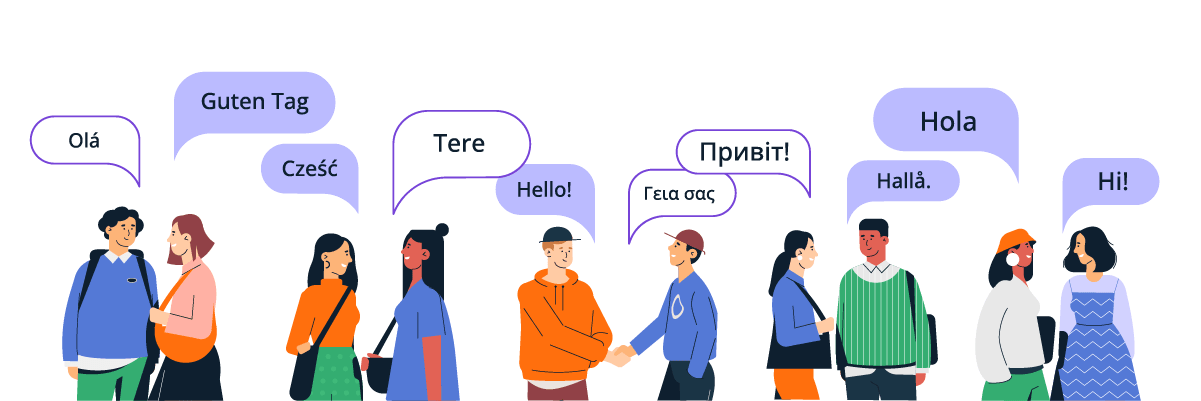 A line of people talking to each other. Communication skills concept.