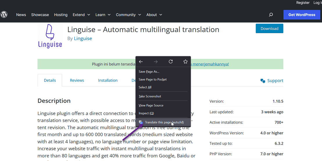 Lingpstorm translation settings interface screenshot