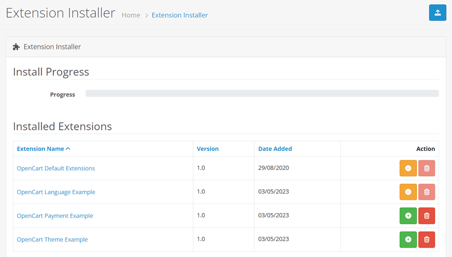 A screenshot of an extension installer progress page